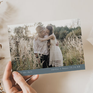 EMELIA Photo Minimal Dusty Blue Rustic Wedding Save The Date