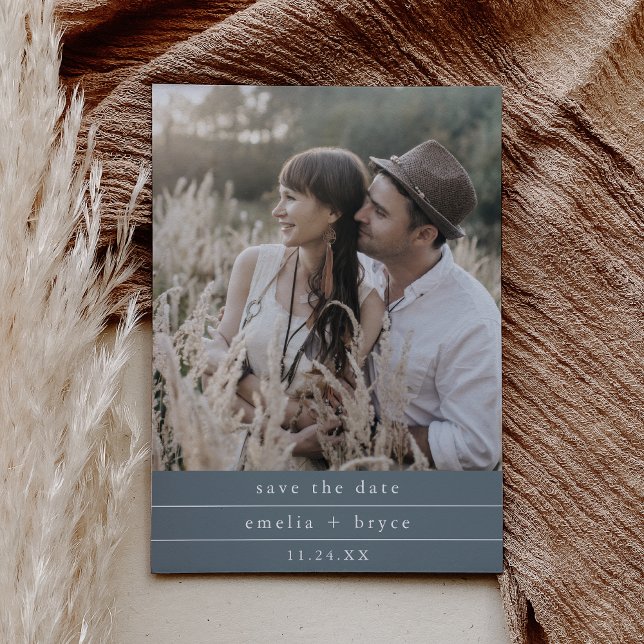 EMELIA Photo Minimalist Dark Blue Winter Wedding Save The Date (EMELIA Photo Minimalist Dark Blue Winter Wedding Save The Date)