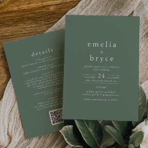 EMELIA QR Code Green Rustic Simple Modern Wedding Invitation