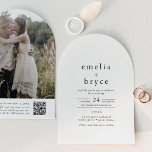 EMELIA QR Code Photo Arch Winter Unique Wedding Invitation<br><div class="desc">This QR code photo arch winter unique wedding invitation from the Emelia Collection is perfect for a minimalistic wedding. The black and white design features modern boho unadorned typography with a unique minimalist style. Personalise your wedding invites with your favourite engagement photo on the back. Save paper by including a...</div>