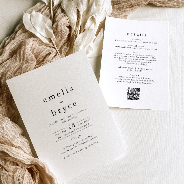 EMELIA QR Code Rustic Simple Modern Boho Wedding Invitation (EMELIA QR Code Rustic Simple Modern Boho Wedding Invitation)