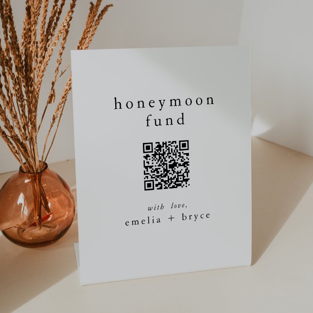 EMELIA QR Code Simple Boho Wedding Honeymoon Fund Pedestal Sign (EMELIA QR Code Simple Boho Wedding Honeymoon Fund Pedestal Sign)