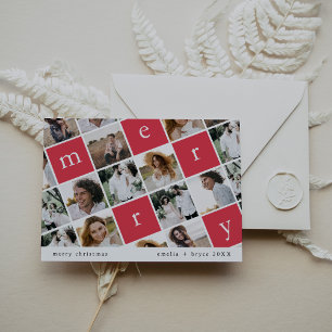 EMELIA Red Modern Family Multi Photo Christmas Holiday Card