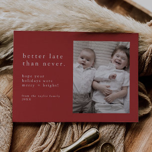 EMELIA Red New Years Photo Late Funny Christmas Holiday Card