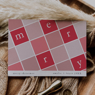 EMELIA Red Pink Printable Family Merry Christmas Holiday Card