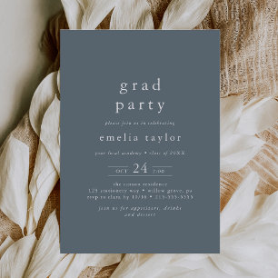 EMELIA Rustic Minimal Blue Navy Graduation Party Invitation