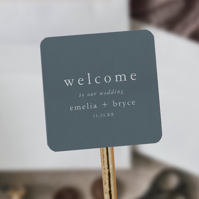 EMELIA Rustic Minimal Navy Wedding Welcome Bag Square Sticker (EMELIA Rustic Minimal Navy Wedding Welcome Bag Square Sticker)