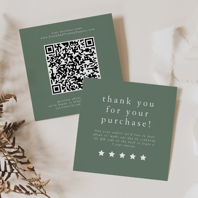 EMELIA Rustic Sage Green Simple Leave A Review Square Business Card (EMELIA Rustic Sage Green Simple Leave A Review Square Business Card)
