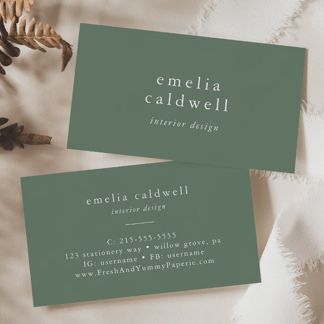 EMELIA Rustic Simple Modern Sage Green Olive Boho Business Card (EMELIA Rustic Simple Modern Sage Green Olive Boho Business Card)