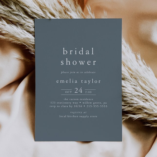 EMELIA Simple Boho Navy Dark Blue Bridal Shower Invitation (EMELIA Simple Boho Navy Dark Blue Bridal Shower Invitation)