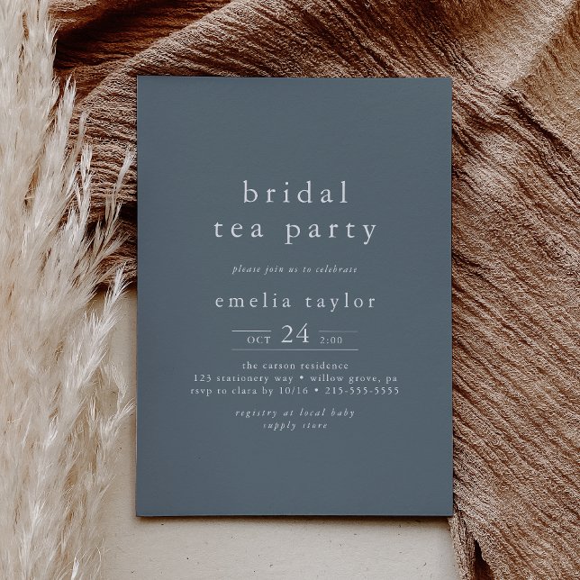 EMELIA Simple Dark Blue Tea Party Bridal Shower Invitation (EMELIA Simple Dark Blue Tea Party Bridal Shower Invitation)
