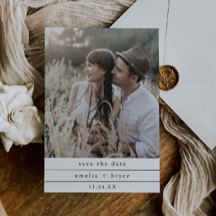 EMELIA Unique Photo Neutral White Black Wedding Save The Date