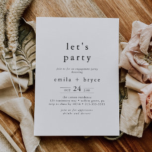 EMELIA White Black Rustic Simple Boho Let's Party Invitation