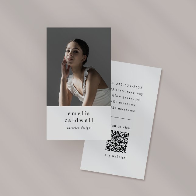 EMELIA White Black Rustic Simple Modern Boho Photo Business Card (EMELIA White Black Rustic Simple Modern Boho Photo Business Card)