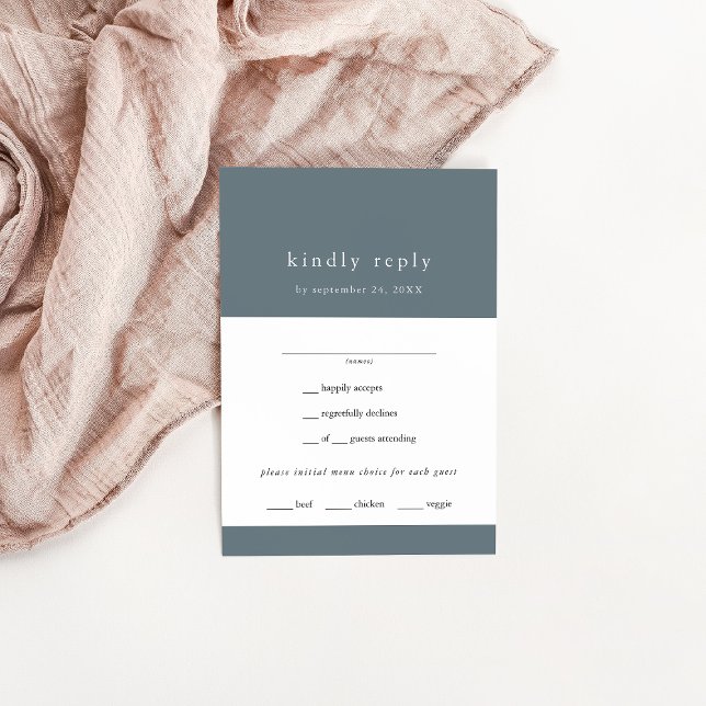 EMELIA Winter Minimalist Dark Dusty Blue Wedding RSVP Card (EMELIA Winter Minimalist Dark Dusty Blue Wedding RSVP Card)
