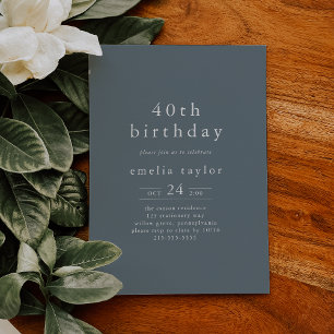 EMELIA Winter Minimalist Dusty Blue 40th Birthday Invitation