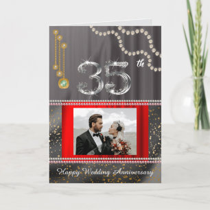 Emerald 35th Anniversary Gold Number & Pearls Card