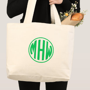 Emerald 3 Initial in a Circle Monogram DIY BG Large Tote Bag