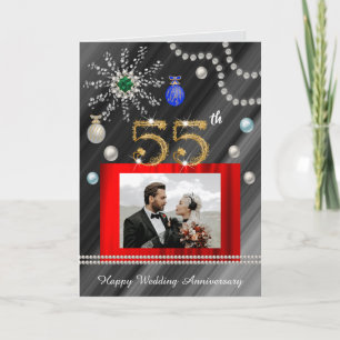 Emerald 55th Anniversary on Christmas 2 photos Card
