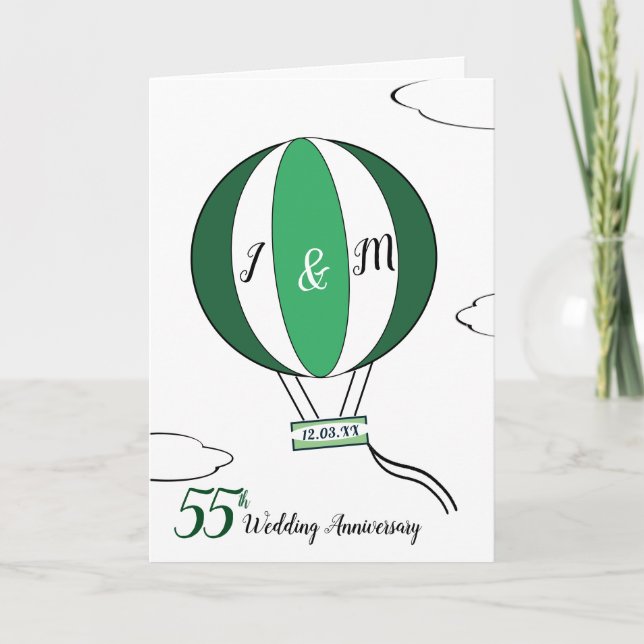 Emerald 55th wedding anniversary hot air balloon card (Front)