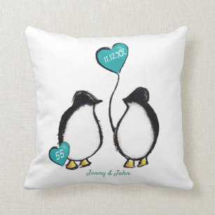 Emerald 55th wedding anniversary penguin gift cushion