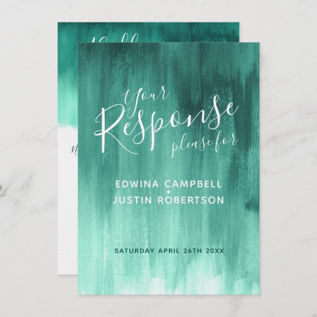Emerald abstract modern art wedding reply RSVP Invitation (Front/Back)