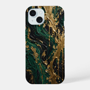 Emerald Abyss - Luxury Green Black and Gold Liquid iPhone 15 Case