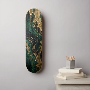 Emerald Abyss - Luxury Green Black and Gold Liquid Skateboard