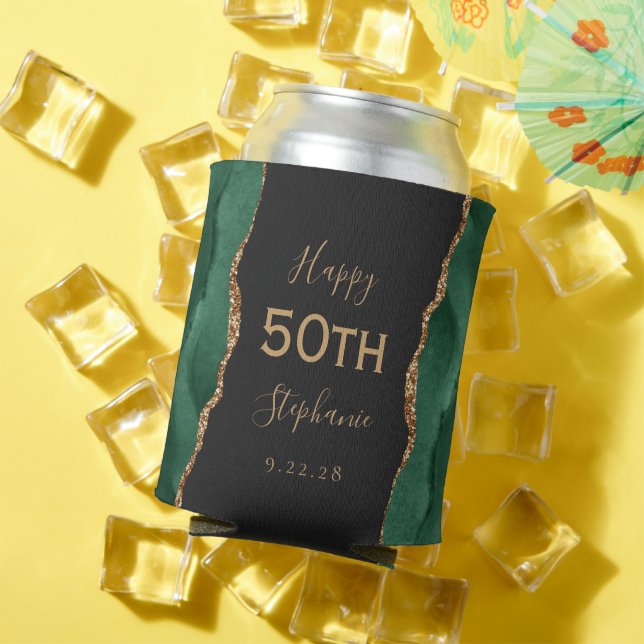Emerald Agate Gold Dark 50th Birthday Party Can Cooler (In Situ Summer)