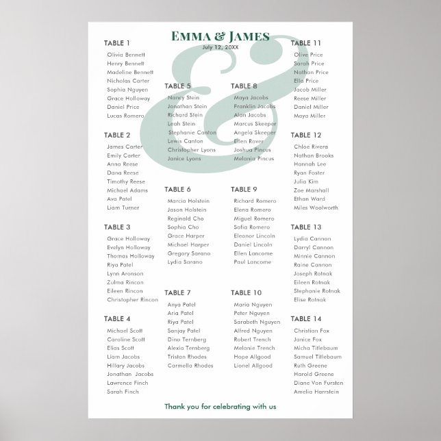 Emerald Ampersand Wedding | 14 Seating Chart (Front)