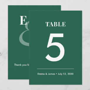 Emerald Ampersand Wedding Modern Table Number