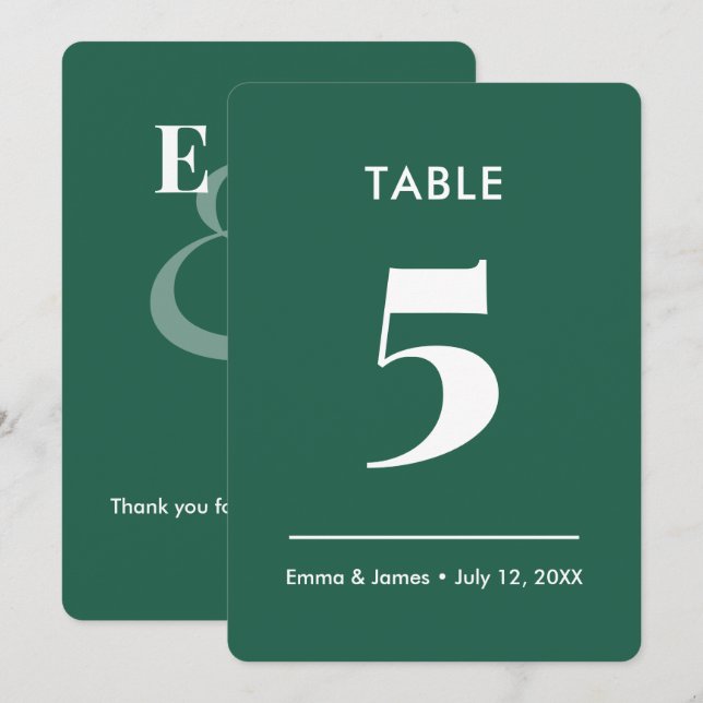 Emerald Ampersand Wedding | Table Number (Front/Back)