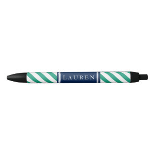 Emerald and Blue Stripes Pattern Black Ink Pen