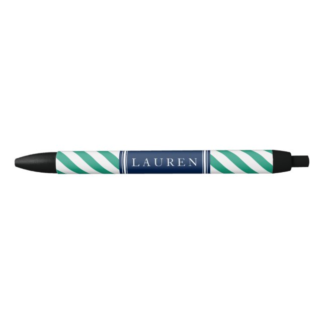 Emerald and Blue Stripes Pattern Black Ink Pen (Front)