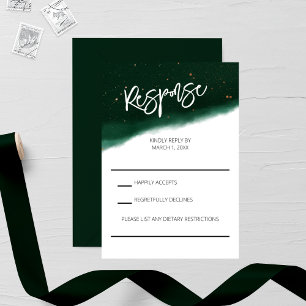 Emerald and Bronze Watercolor Wedding RSVP Card