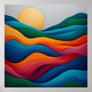 Emerald and Coral Abstract Hills 🌄 Poster