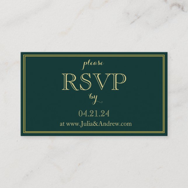 Emerald and Gold Art Deco RSVP Enclosure Card (Front)