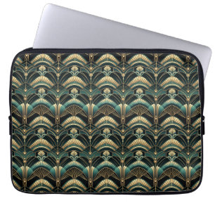 Emerald and Gold Art Deco Themed Laptop Sleeve