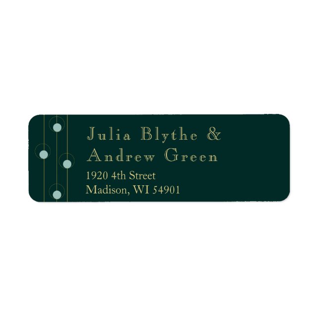Emerald and Gold Art Deco Wedding Return Labels (Front)