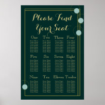 Emerald and Gold Art Deco Wedding Seating Chart