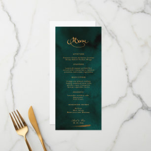 Emerald and Gold Calligraphy Elegant Wedding Menu
