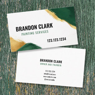 Emerald and Gold Diagonal Corner Sweeps Painting Business Card