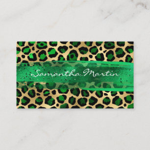 Emerald and Gold Foil Leopard Brush Stroke Business Card