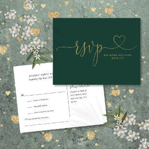 Emerald And Gold Heart Script Song Request  Invitation Postcard