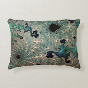 Emerald and Gold Mandelbrot Accent Cushion