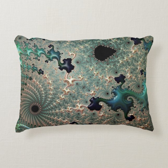 Emerald and Gold Mandelbrot Accent Cushion (Front)