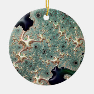 Emerald and Gold Mandelbrot  Ceramic Ornament