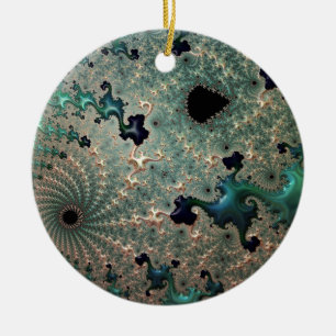 Emerald and Gold Mandelbrot Ceramic Ornament