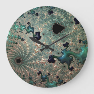 Emerald and Gold Mandelbrot Round Clock