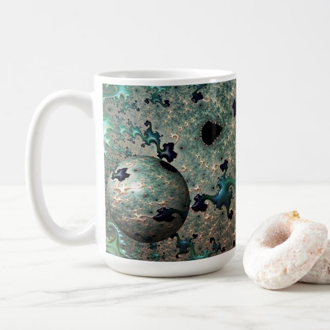 Emerald and Gold Mandelbrot with Sphere Mug (With Donut)
